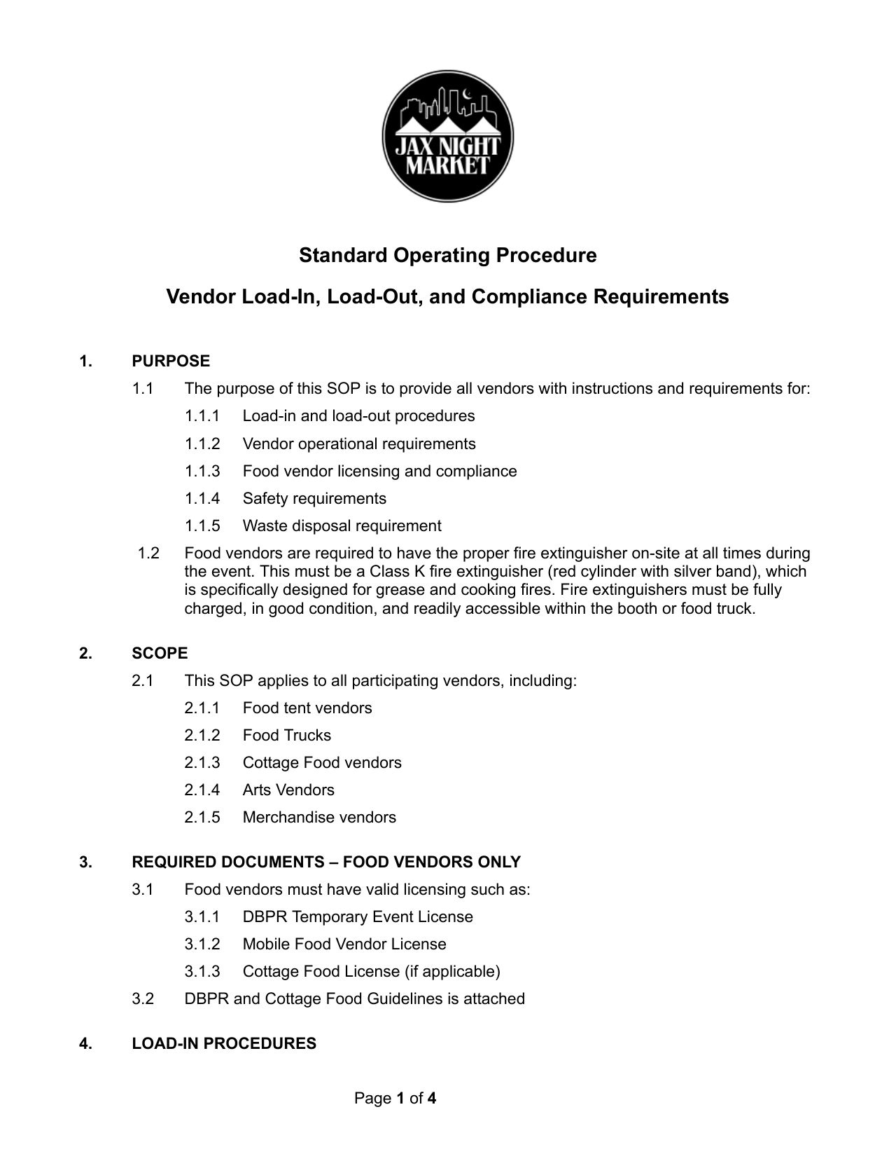 Jax Night Market Vendor SOP — page 1