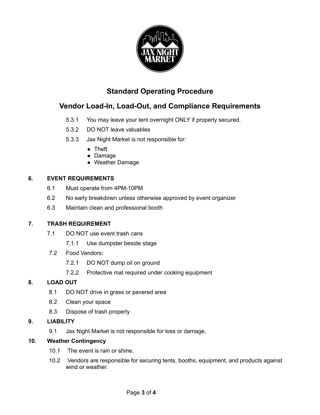 Jax Night Market Vendor SOP — page 3